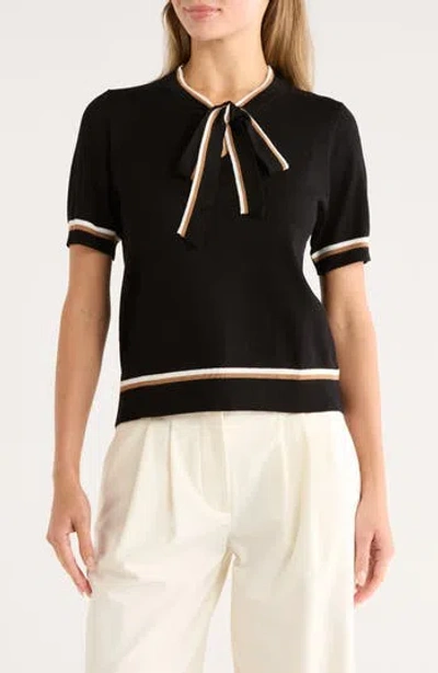 Adrianna Papell Double Tie Sweater In Black
