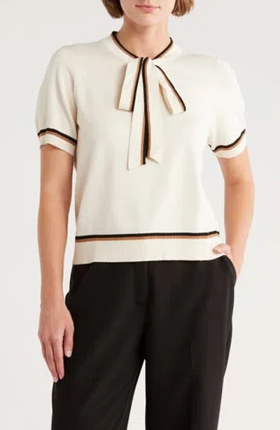 Adrianna Papell Double Tie Sweater In White