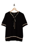 Adrianna Papell Double Tip Tie Neck Sweater In Black