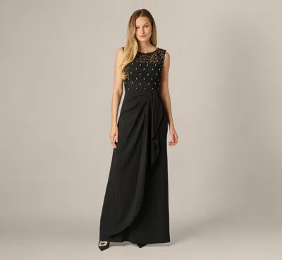 Adrianna Papell Draped Crepe Beaded Combo Gown In Black