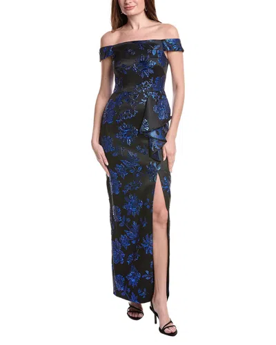 Adrianna Papell Draped Gown In Blue