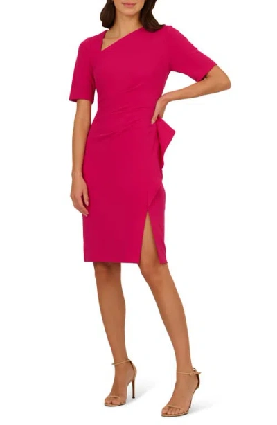 Adrianna Papell Draped Stretch Crepe Sheath Dress In Brilliant Rose