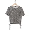 Adrianna Papell Drawstring Waist Blouson Top In Black/cream Little Swirl