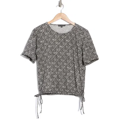 Adrianna Papell Drawstring Waist Blouson Top In Black/cream Little Swirl