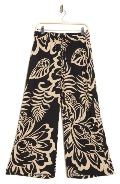 Adrianna Papell Drawstring Waist Pants In Black Ornate Floral