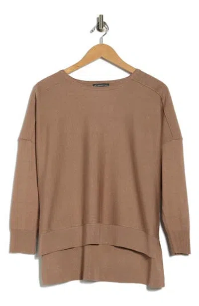 Adrianna Papell Drop Shoulder Tunic Sweater In Brown