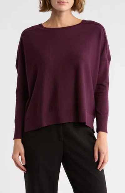 Adrianna Papell Drop Shoulder Tunic Sweater In Burgundy
