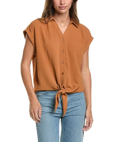 Adrianna Papell Dropped Shoulder Button Down Blouse In Brown