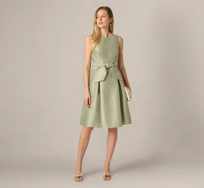 Adrianna Papell Dupioni Tie Front Fit And Flare Dress In Sage In Green
