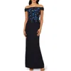 Adrianna Papell Embellished Crepe Column Gown In Blue