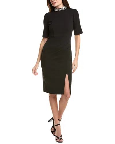 Adrianna Papell Embellished Crepe Short Dress In Black