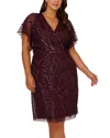 Adrianna Papell Embellished Flutter Sleeve Sheath Dress In Deep Amethyst