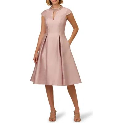 ADRIANNA PAPELL ADRIANNA PAPELL EMBELLISHED KEYHOLE MIKADO COCKTAIL DRESS