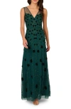 Adrianna Papell Embellished Mesh Overlay Gown In Gem Green