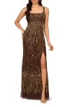 Adrianna Papell Embellished Sleeveless Gown In Chocolate