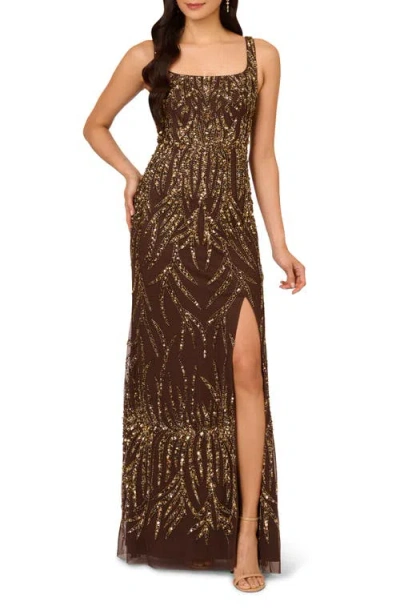 Adrianna Papell Embellished Sleeveless Gown In Chocolate