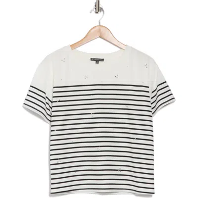 Adrianna Papell Embellished Stripe T-shirt In Ivory/black