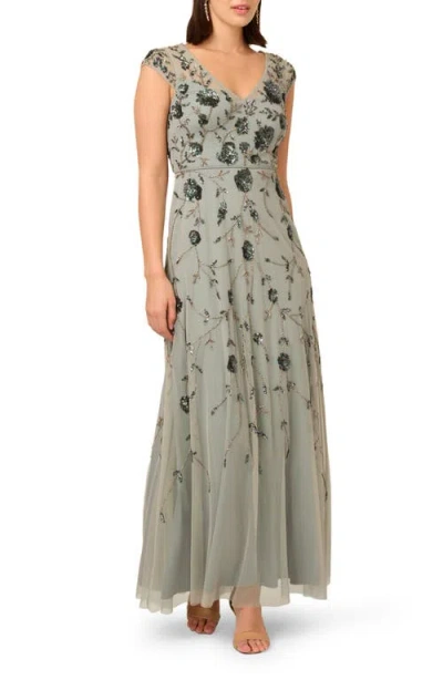 ADRIANNA PAPELL ADRIANNA PAPELL EMBROIDERED BEADED TRUMPET GOWN