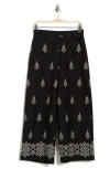 ADRIANNA PAPELL ADRIANNA PAPELL EMBROIDERED COTTON WIDE LEG PANTS