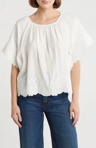 Adrianna Papell Embroidered Floral Top In White