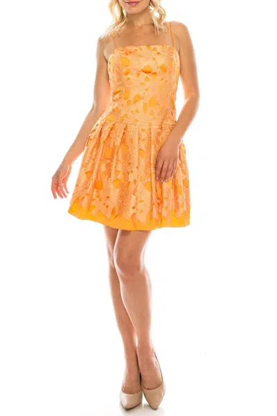 Adrianna Papell Embroidered Lace Over Satin Dress In Marigold In Gold