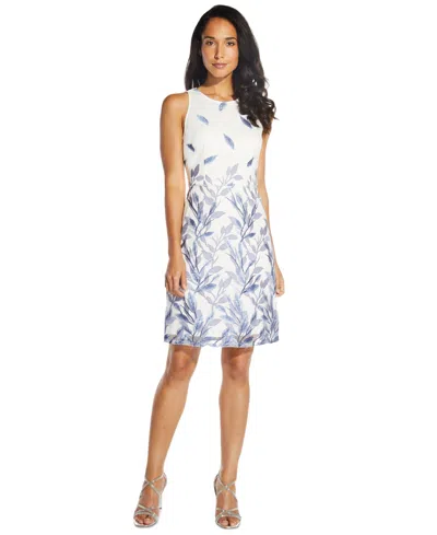 Adrianna Papell Embroidered Sheath Dress In Ivory,blue