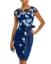 Adrianna Papell Embroidered Sheath Dress In Blue