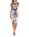 Adrianna Papell Embroidered Floral Tie Waist Sheath Dress In Midnight Nude
