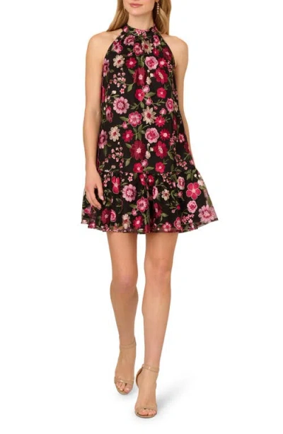Adrianna Papell Embroidered Sleeveless Trapeze Dress In Multi