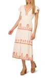 ADRIANNA PAPELL ADRIANNA PAPELL EMBROIDERED SMOCKED WAIST COTTON MAXI DRESS