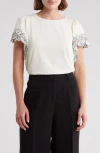 Adrianna Papell Embroidered Trim T-shirt In Cream/black