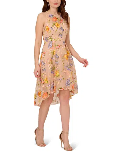 Adrianna Papell Floral Embroidered High-low Midi Dress In Yellow/orange Multi