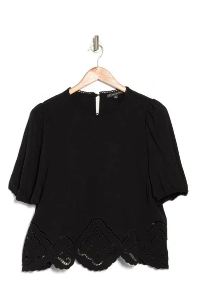 Adrianna Papell Eyelet Border Crop Top In Black