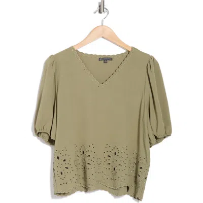Adrianna Papell Eyelet Embroidered Shirt In Green