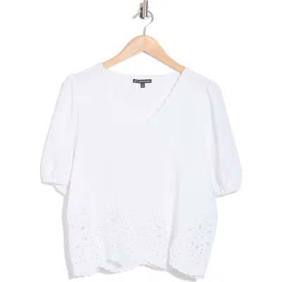 Adrianna Papell Eyelet Embroidered Shirt In White