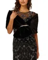 Adrianna Papell Faux Fur Shawl With Crystal Trim In Black