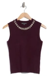 Adrianna Papell Faux Pearl & Rhinestone Collar Sleeveless Sweater In Purple