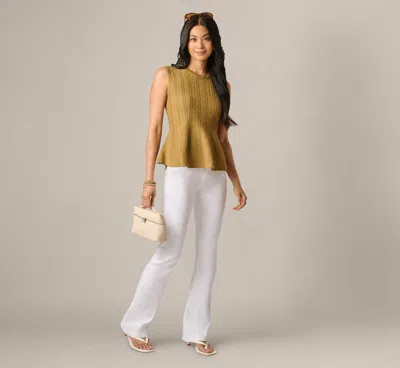 Adrianna Papell Flared Hem Open Pointelle Knit Tank Top In Earthy Green In Brown