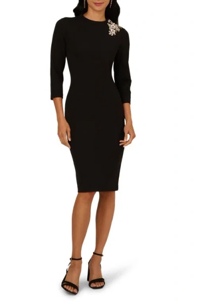 Adrianna Papell Floral Appliqué Crepe Sheath Cocktail Dress In Black