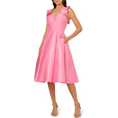 Adrianna Papell Floral Appliqué Pleated Mikado Cocktail Dress In Cherry Blossom