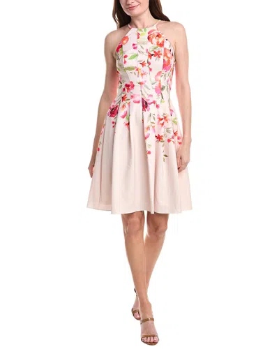 Adrianna Papell Floral Border Short Dress In Brown