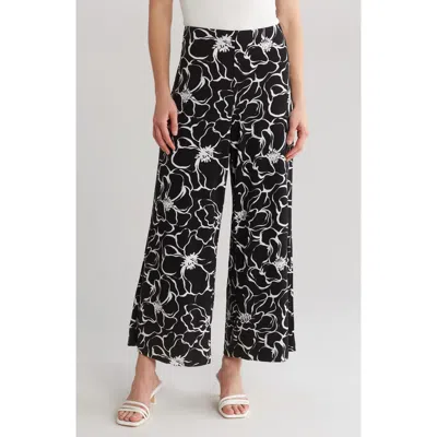 Adrianna Papell Floral Crepe Jersey Pull-on Pants In Black