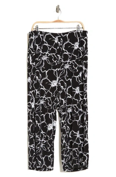Adrianna Papell Floral Crepe Pants In Black/ White Exploded Floral