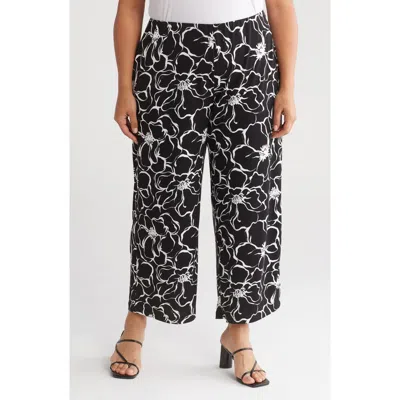 Adrianna Papell Floral Crepe Pants In Black/white Exploded Floral