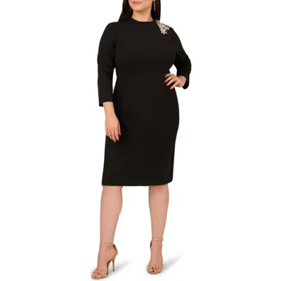 Adrianna Papell Floral Embellished Sheath Dress In Black