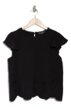 Adrianna Papell Floral Embroidered Flutter Sleeve Top In Black