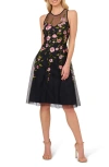 Shop Adrianna Papell Floral Embroidered High-low Midi Dress In Midnight Multi