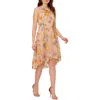 Adrianna Papell Floral Embroidered High-low Midi Dress In Yellow/ Orange Multi