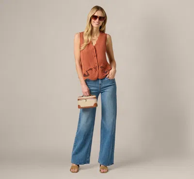 Adrianna Papell Floral Embroidered Lace Vest Top In Maple In Brown