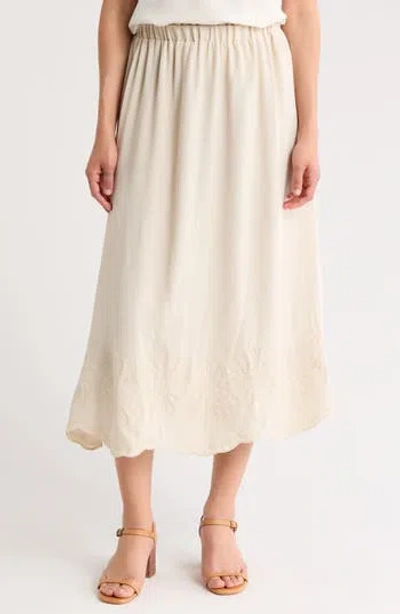 Adrianna Papell Floral Embroidered Midi Skirt In Bamboo Wood